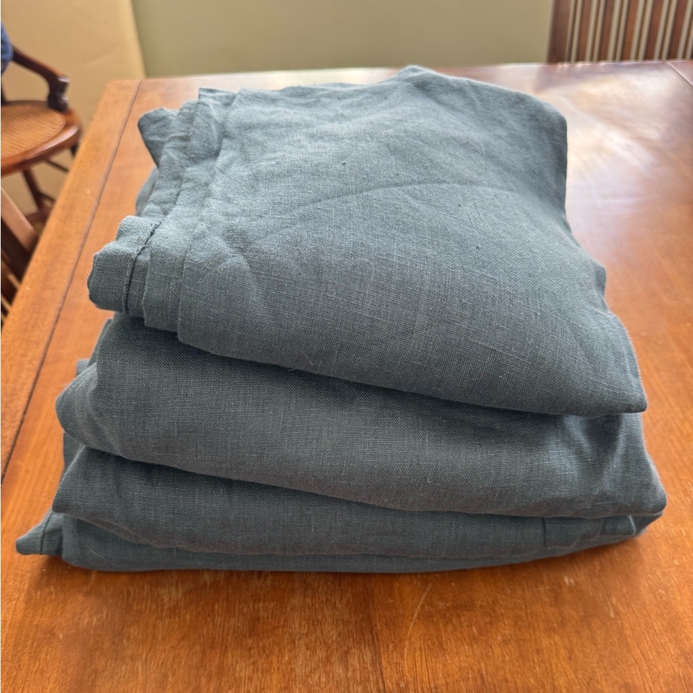 100% Linen Blue Curtains - 4 Panels